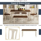 Ensemble de salle à manger classique 6 pièces comprenant une table en bois, 4 chaises et un banc, pour cuisine ou salle à manger.