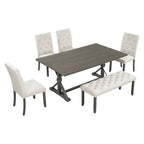 Ensemble de salle à manger 6 pièces : table rectangulaire 72 pouces, 4 chaises et banc.