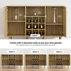 Buffet de cuisine Anmytek style ferme en bois et rotin, 2 portes, avec casier à bouteilles et porte-verres.