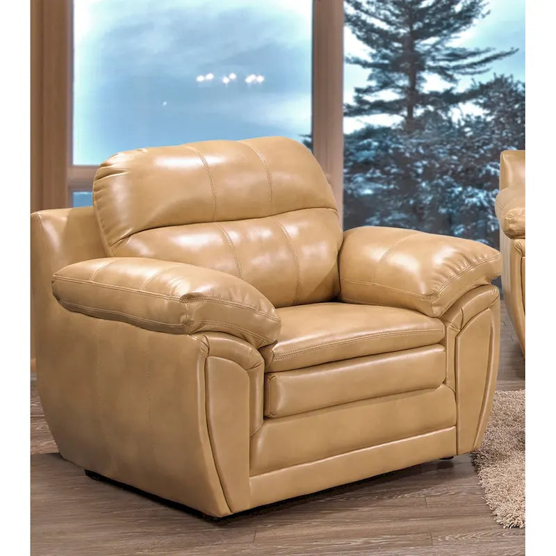 Ensemble canapé, causeuse et fauteuil Simon en cuir marron clair et gel