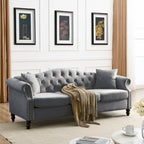 Canapé Chesterfield 79 pouces en velours gris pour salon, canapé 3 places capitonné avec accoudoirs arrondis et clous décoratifs