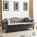 Canapé Chesterfield 79 pouces en velours gris pour salon, canapé 3 places capitonné avec accoudoirs arrondis et clous décoratifs