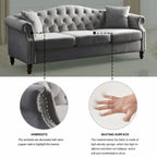 Canapé Chesterfield 79 pouces en velours gris pour salon, canapé 3 places capitonné avec accoudoirs arrondis et clous décoratifs
