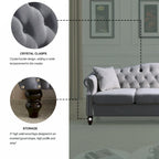 Canapé Chesterfield 79 pouces en velours gris pour salon, canapé 3 places capitonné avec accoudoirs arrondis et clous décoratifs