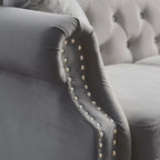 Canapé Chesterfield 79 pouces en velours gris pour salon, canapé 3 places capitonné avec accoudoirs arrondis et clous décoratifs