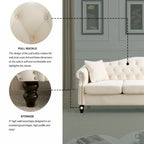 Canapé Chesterfield 79 pouces en velours gris pour salon, canapé 3 places capitonné avec accoudoirs arrondis et clous décoratifs