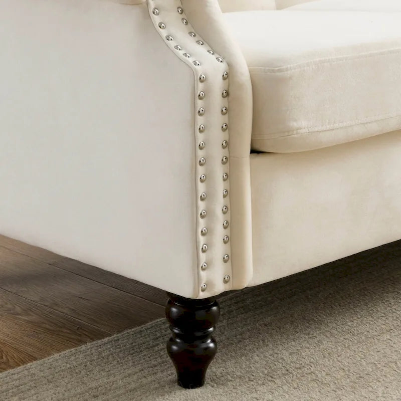 Canapé Chesterfield 79 pouces en velours gris pour salon, canapé 3 places capitonné avec accoudoirs arrondis et clous décoratifs