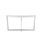 Console Tini de 140 cm, plateau ovale, structure chromée, finition blanche élégante