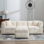 87.7 Sectional Sofa Cozy Teddy Fleece Fabric Sectional Sofa Couch