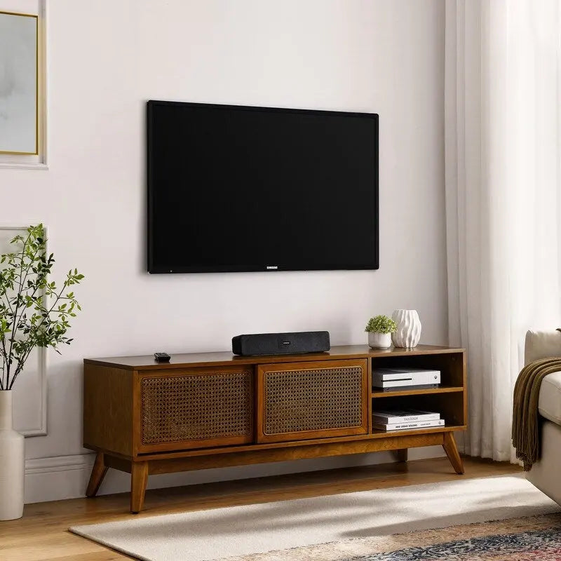 Meuble TV moderne en rotin pour téléviseur 65 pouces, meuble multimédia, console multimédia