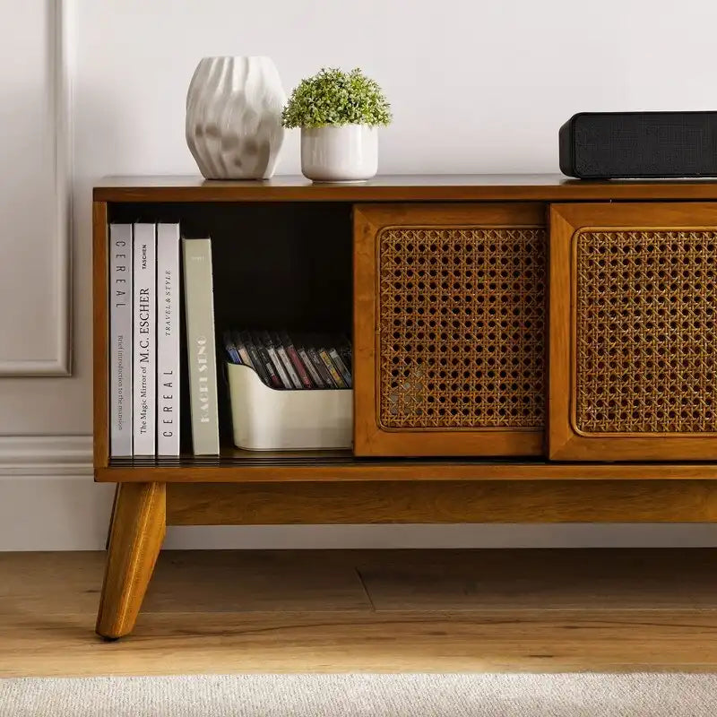 Meuble TV moderne en rotin pour téléviseur 65 pouces, meuble multimédia, console multimédia