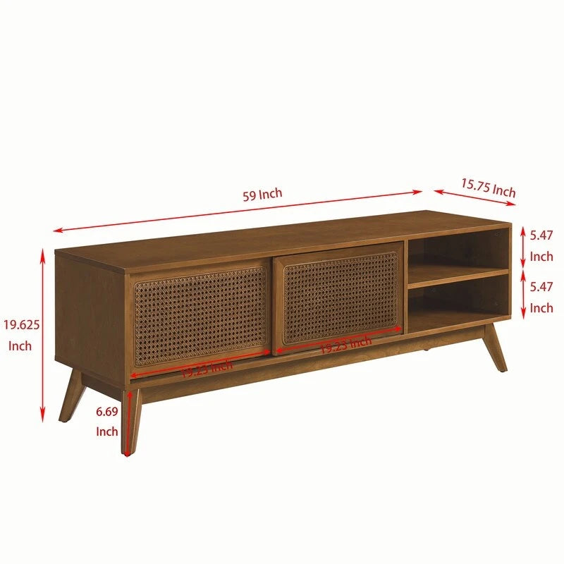 Meuble TV moderne en rotin pour téléviseur 65 pouces, meuble multimédia, console multimédia