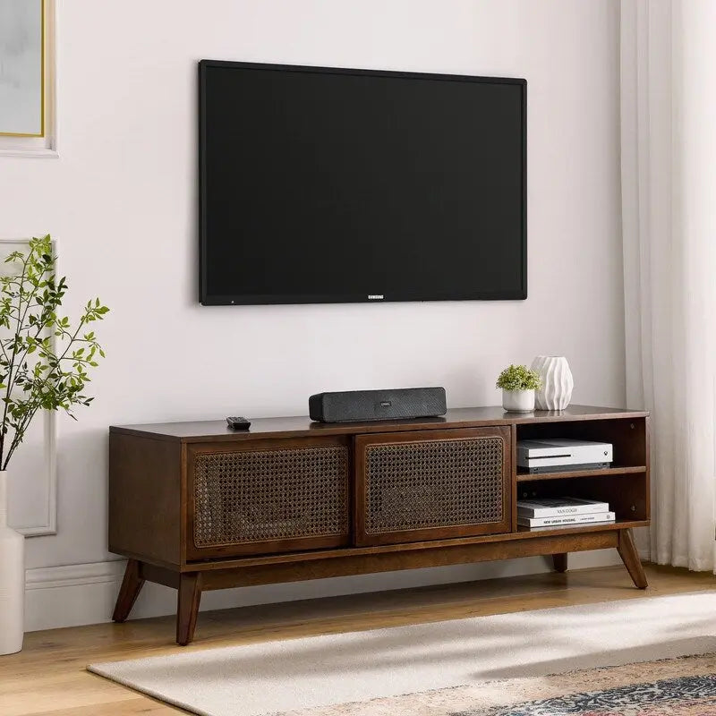 Meuble TV moderne en rotin pour téléviseur 65 pouces, meuble multimédia, console multimédia
