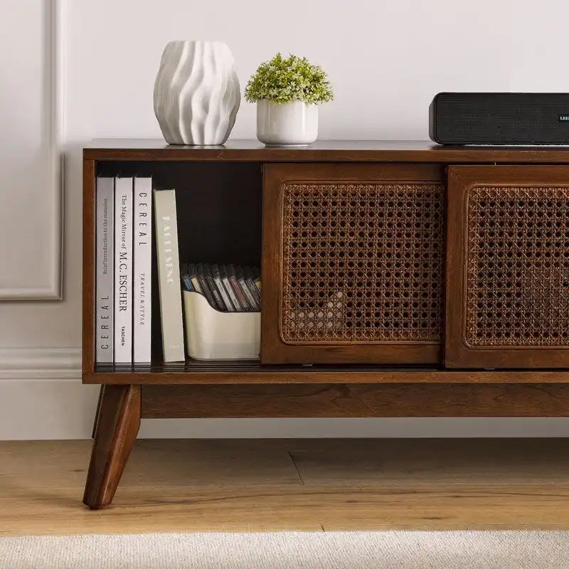 Meuble TV moderne en rotin pour téléviseur 65 pouces, meuble multimédia, console multimédia