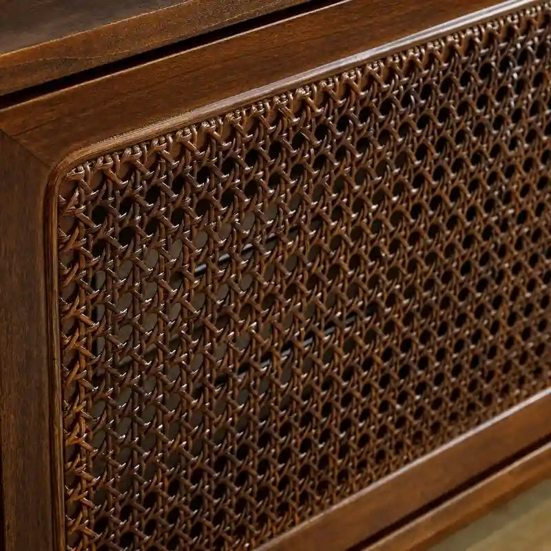 Meuble TV moderne en rotin pour téléviseur 65 pouces, meuble multimédia, console multimédia