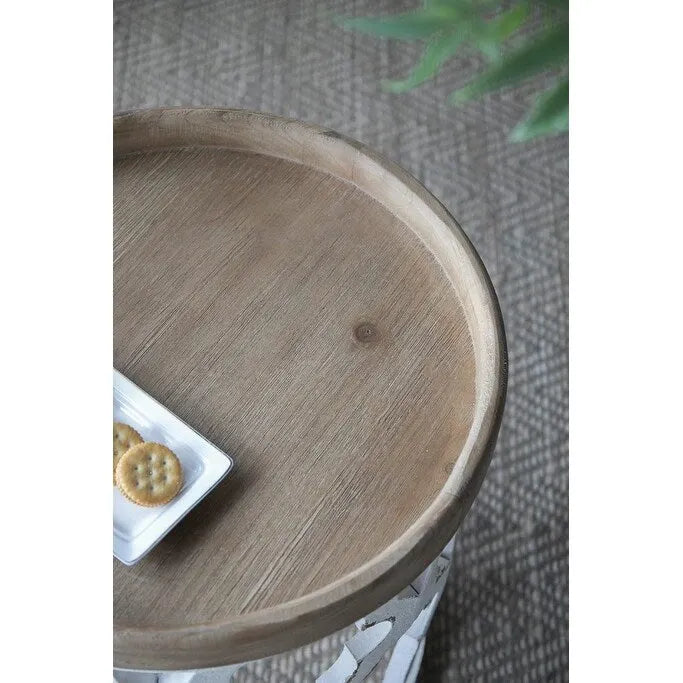 23 Grande table d'appoint blanche vieillie