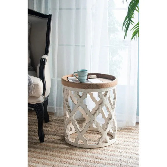 23 Grande table d'appoint blanche vieillie