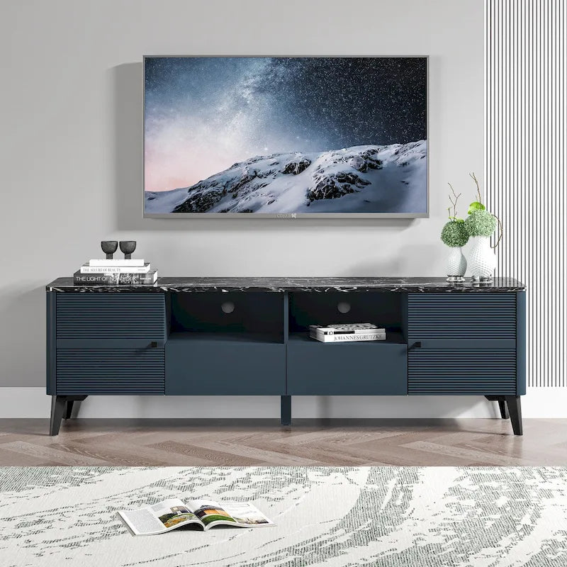 Meuble TV élégant de 70 pouces avec plateau imprimé marbre - Largeur 70 pouces