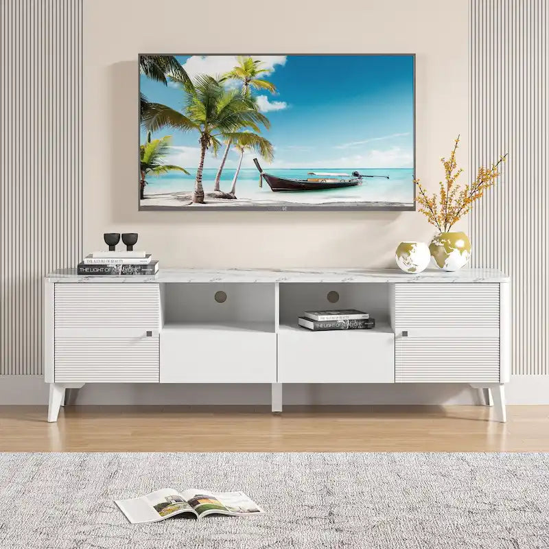 Meuble TV élégant de 70 pouces avec plateau imprimé marbre - Largeur 70 pouces