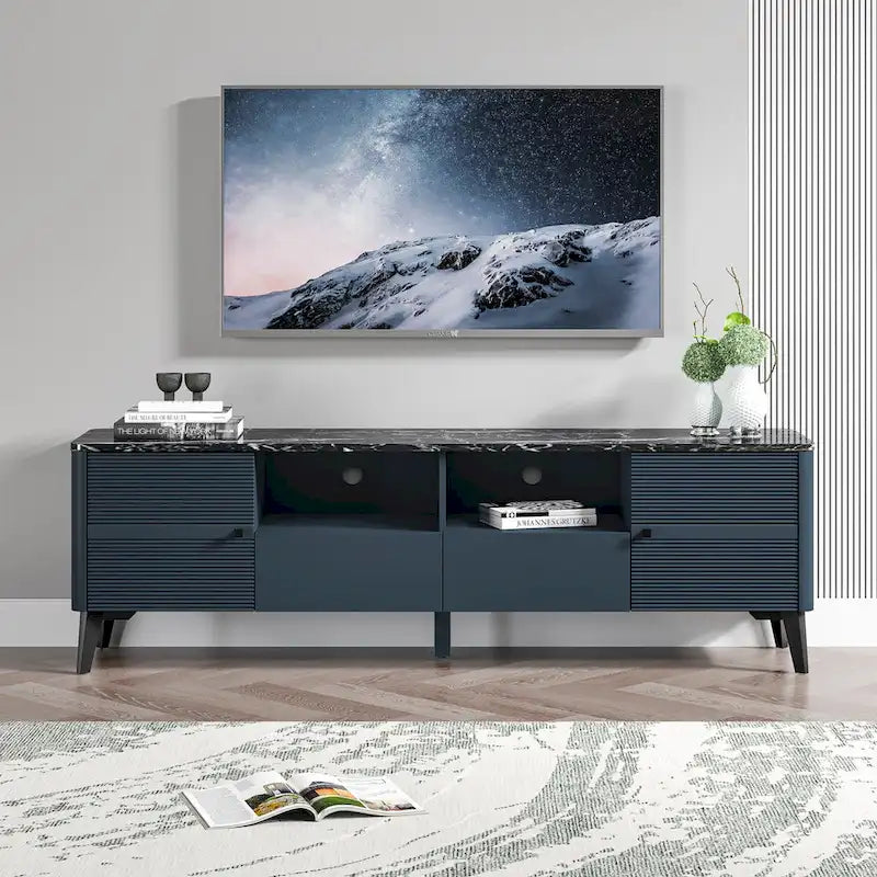Meuble TV élégant de 70 pouces avec plateau imprimé marbre - Largeur 70 pouces