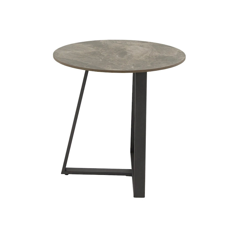 Table d'appoint Jurmala en pierre frittée brillante avec piètement en métal gris par iNSPIRE Q Modern