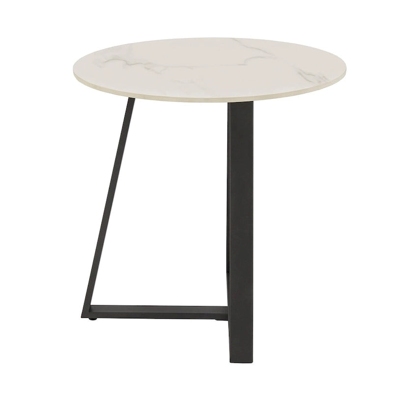 Table d'appoint Jurmala en pierre frittée brillante avec piètement en métal gris par iNSPIRE Q Modern
