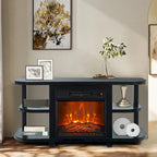 Meuble TV moderne noir avec cheminée électrique intégrée, console multimédia pour téléviseurs jusqu'à 55 pouces