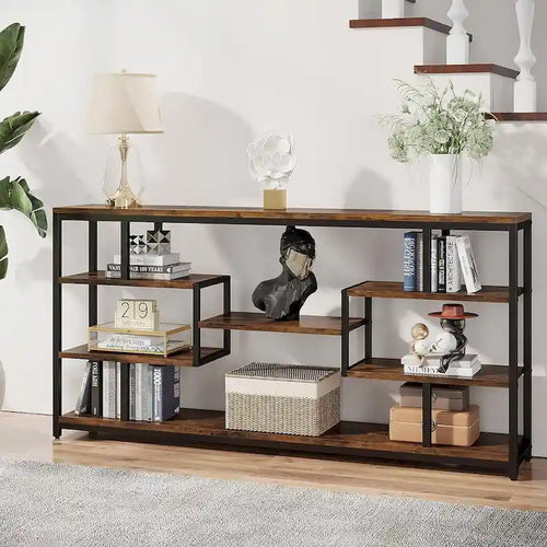 Table console 70,87 avec étagères de rangement ouvertes à 5 niveaux