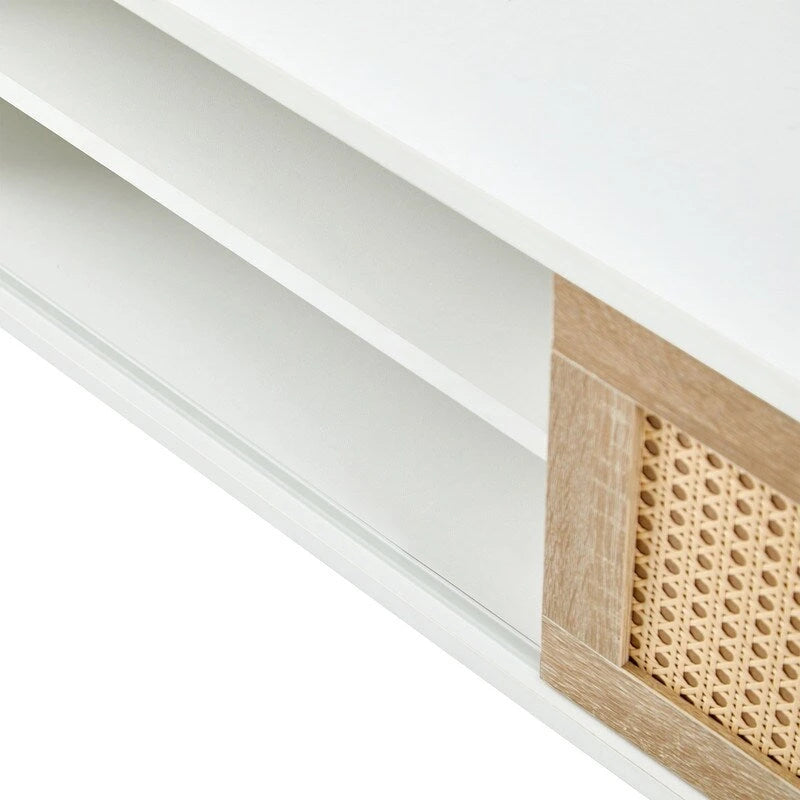 Meuble TV en rotin 55.12, portes coulissantes doubles