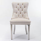 Chaise de salle à manger contemporaine haut de gamme en bois massif capitonné, revêtue de velours, avec pieds en acier inoxydable chromé, lot de 2