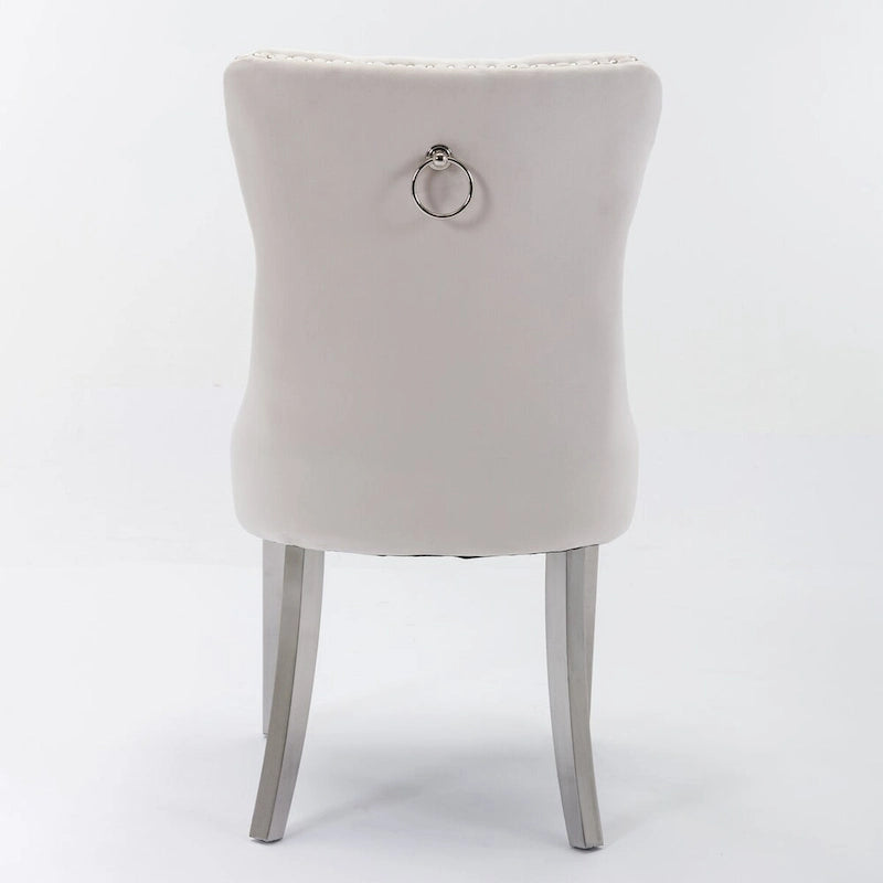 Chaise de salle à manger contemporaine haut de gamme en bois massif capitonné, revêtue de velours, avec pieds en acier inoxydable chromé, lot de 2