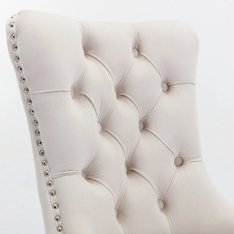 Chaise de salle à manger contemporaine haut de gamme en bois massif capitonné, revêtue de velours, avec pieds en acier inoxydable chromé, lot de 2