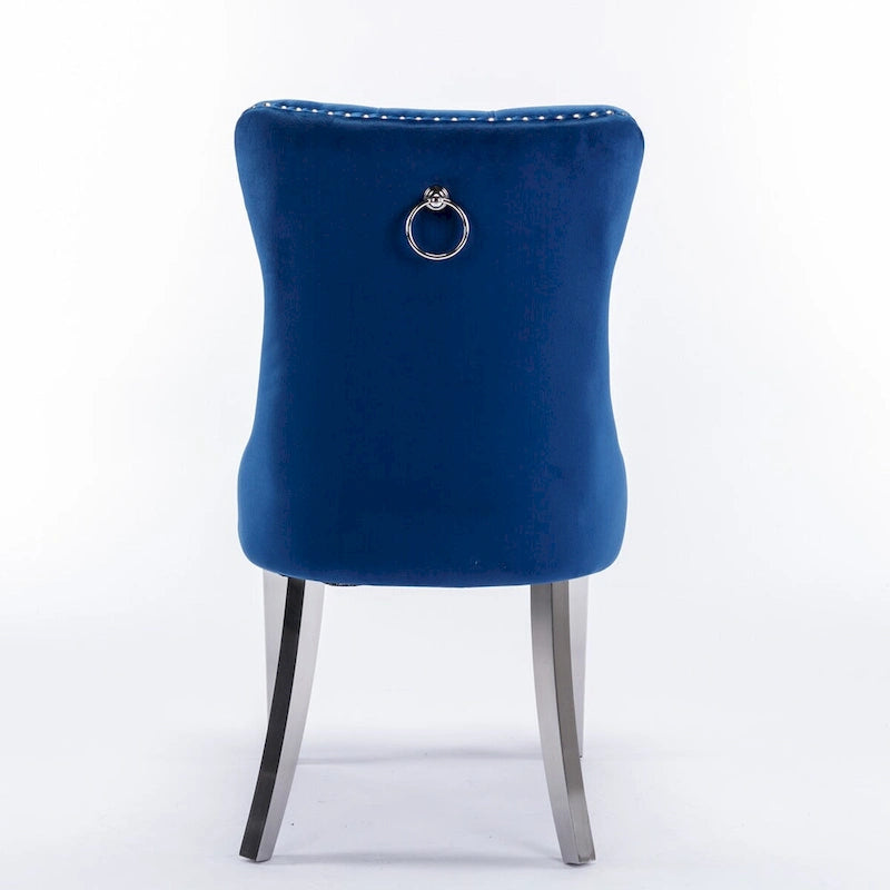 Chaise de salle à manger contemporaine haut de gamme en bois massif capitonné, revêtue de velours, avec pieds en acier inoxydable chromé, lot de 2