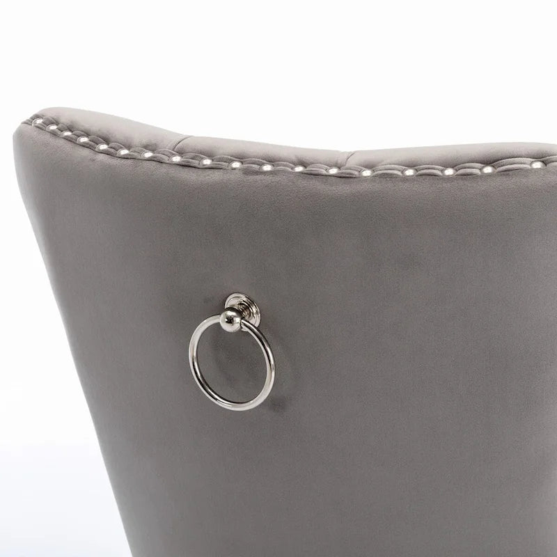 Chaise de salle à manger contemporaine haut de gamme en bois massif capitonné, revêtue de velours, avec pieds en acier inoxydable chromé, lot de 2