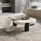 Modern Round Nesting Coffee Table Set of 2 With Glass Top