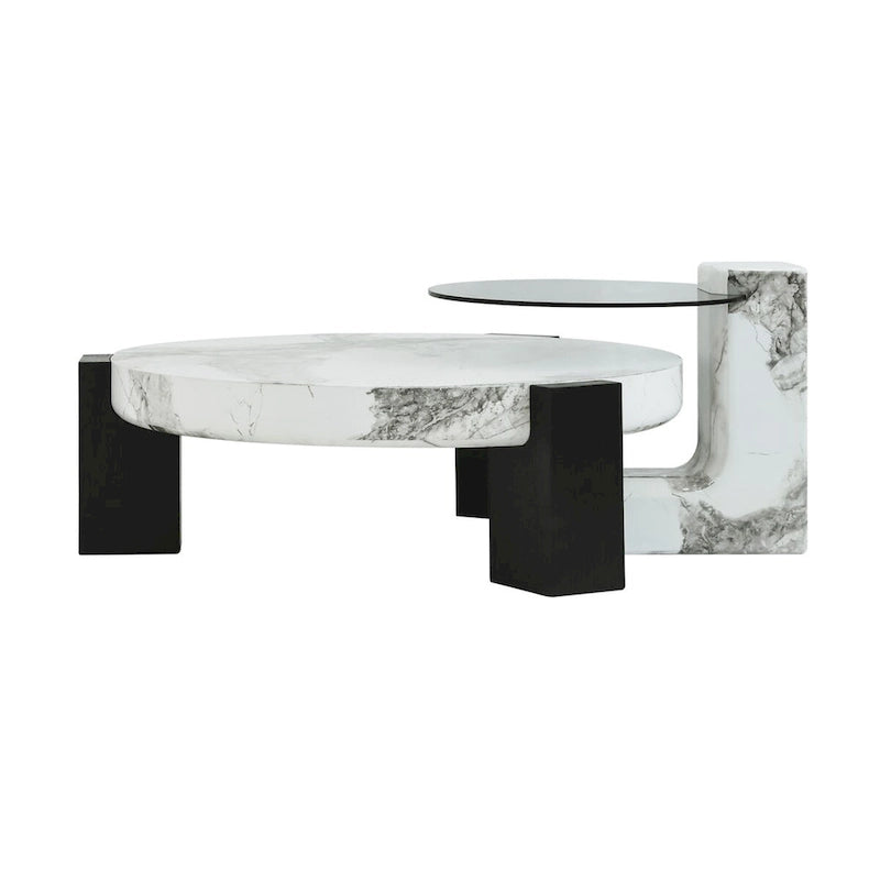 Ensemble de 2 tables basses gigognes rondes modernes avec plateau en verre