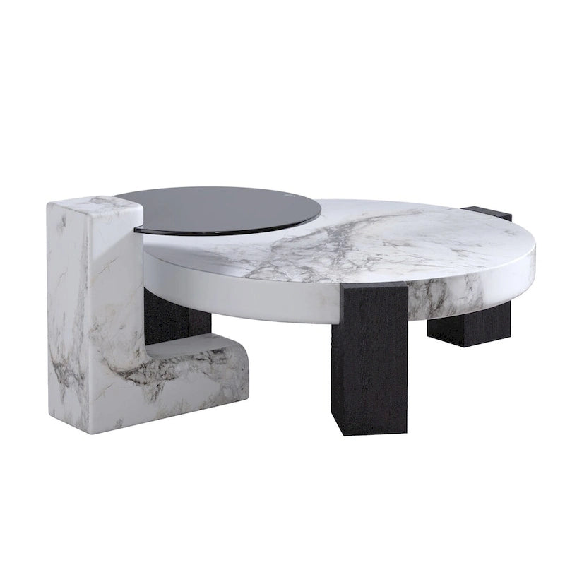 Ensemble de 2 tables basses gigognes rondes modernes avec plateau en verre