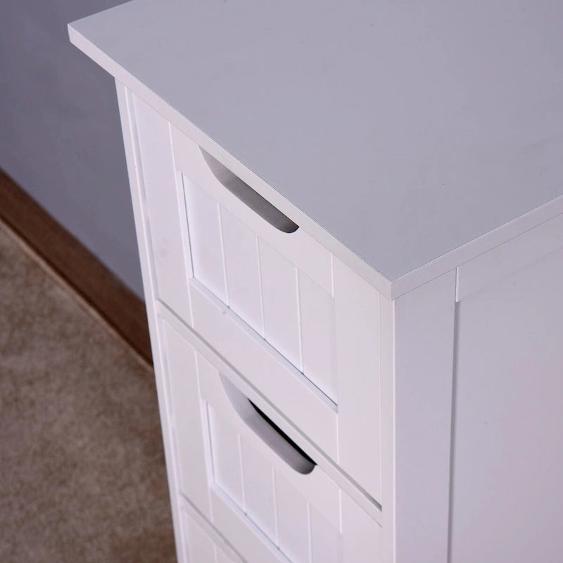 Meuble de rangement blanc pour salle de bain, meuble indépendant avec tiroirs