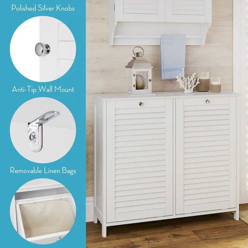 Armoire à linge double basculante RiverRidge Ellsworth avec sac de rangement amovible en tissu - Blanc