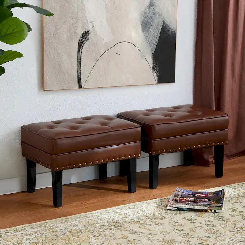 Ensemble de 2 poufs Glitzhome 22W en similicuir capitonné