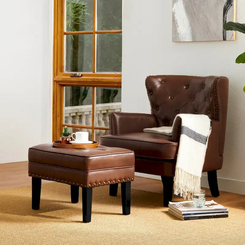 Ensemble de 2 poufs Glitzhome 22W en similicuir capitonné