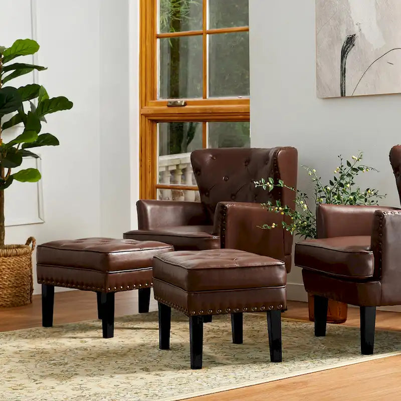 Ensemble de 2 poufs Glitzhome 22W en similicuir capitonné