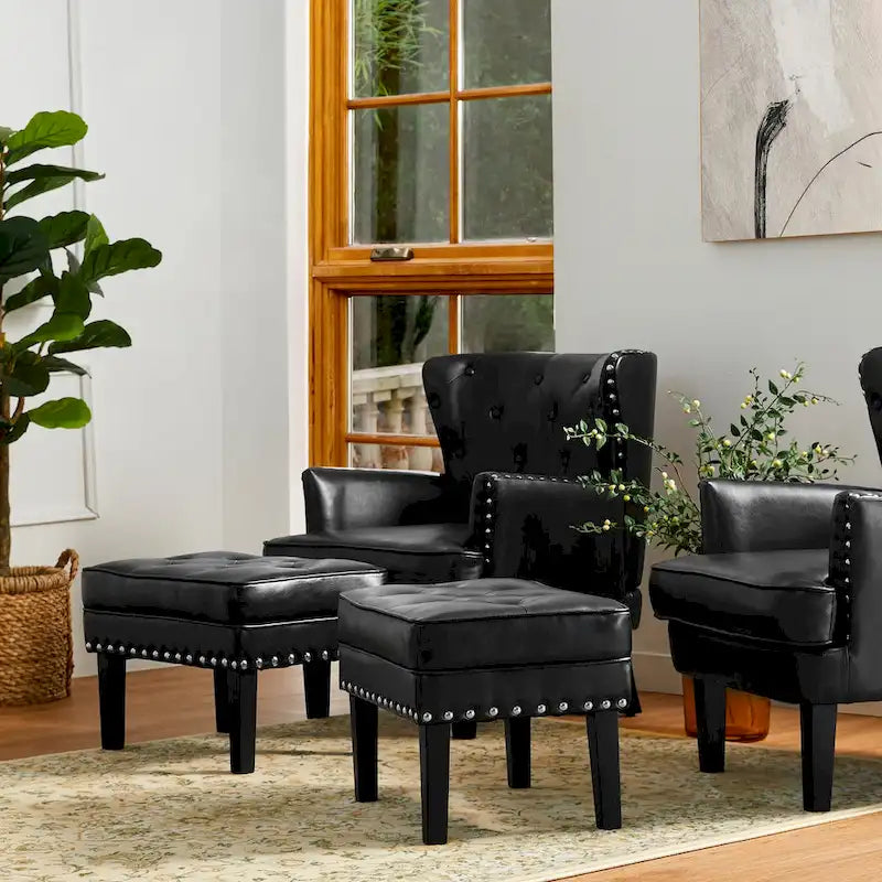 Ensemble de 2 poufs Glitzhome 22W en similicuir capitonné