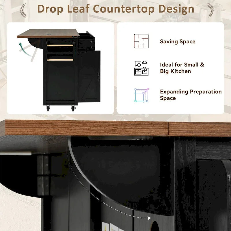 Îlot de cuisine de style campagnard de 53,5 po avec prise électrique