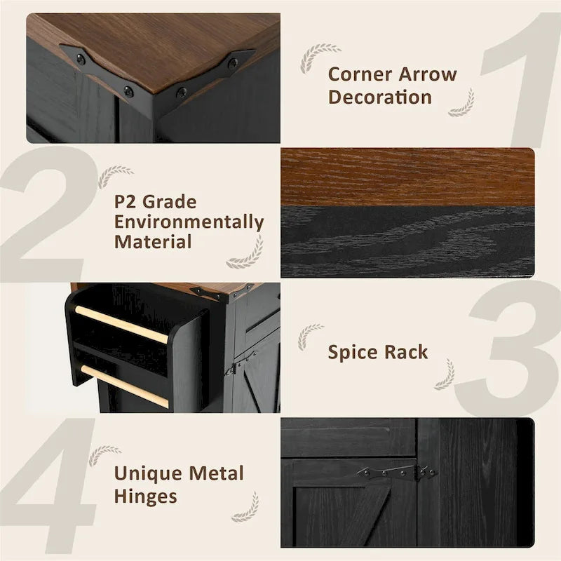 Îlot de cuisine de style campagnard de 53,5 po avec prise électrique