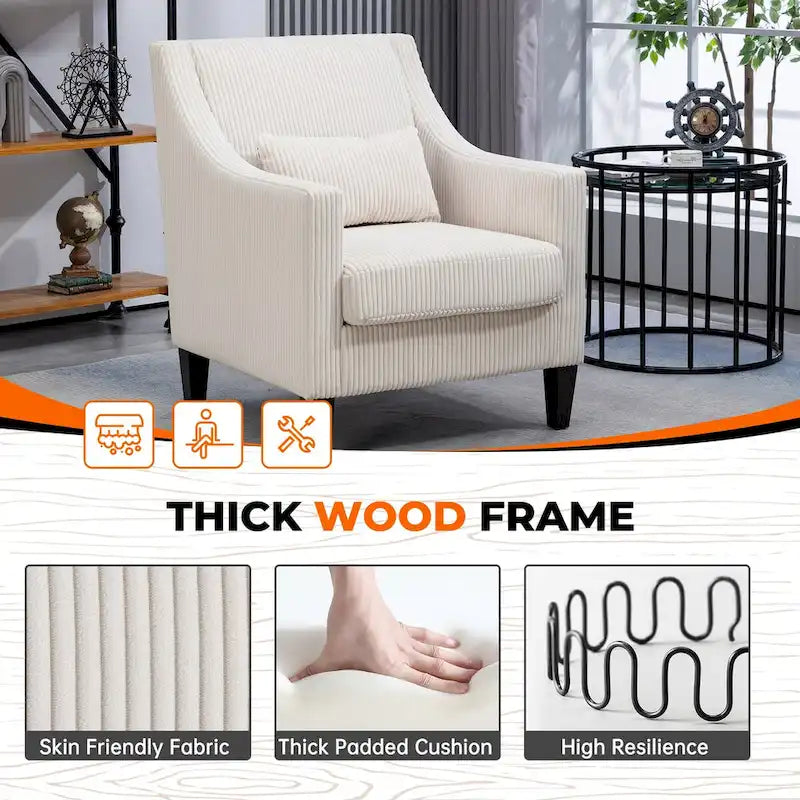 Fauteuil HOMEFUN en velours côtelé, style moderne du milieu du siècle, avec structure en bois, pour salon