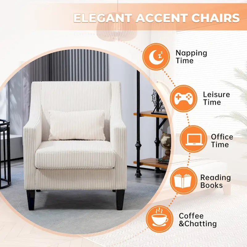 Fauteuil HOMEFUN en velours côtelé, style moderne du milieu du siècle, avec structure en bois, pour salon