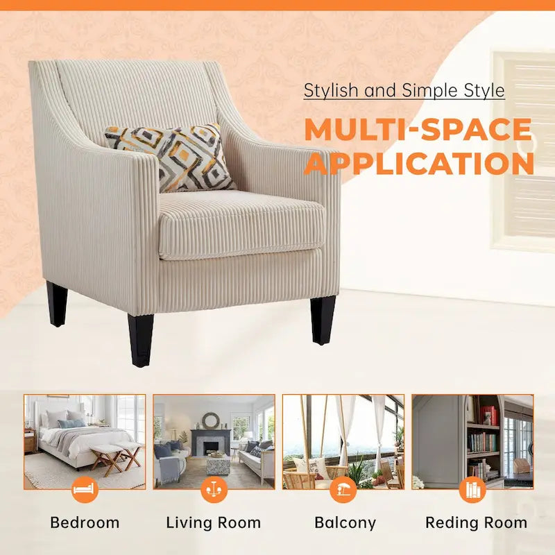 Fauteuil HOMEFUN en velours côtelé, style moderne du milieu du siècle, avec structure en bois, pour salon