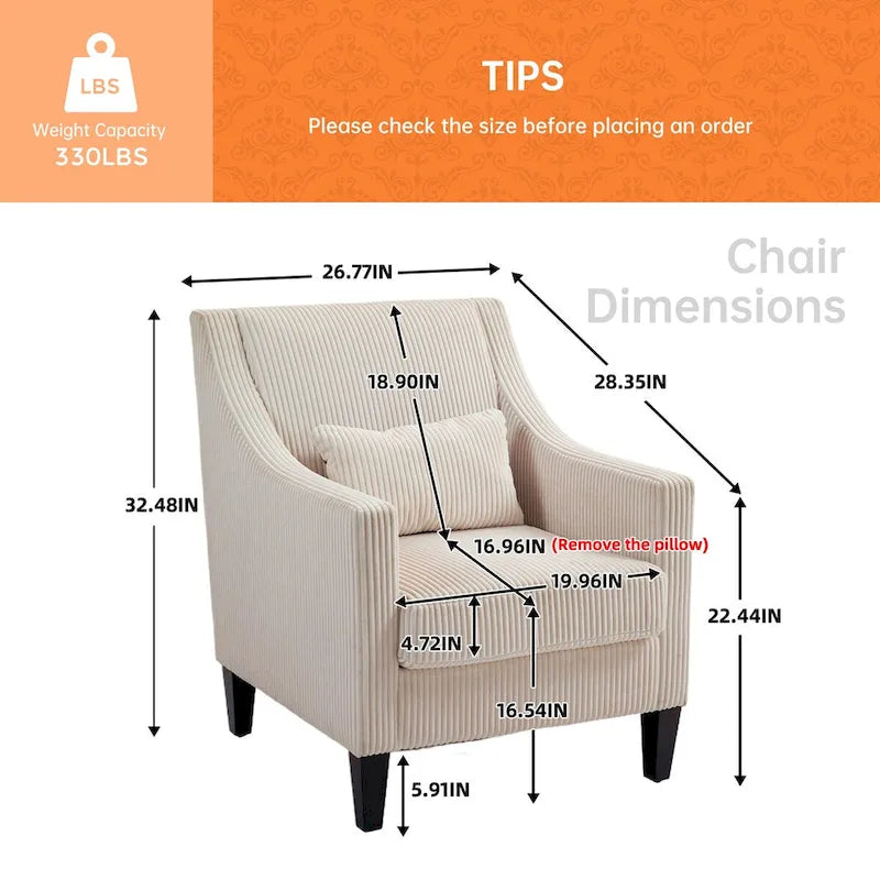 Fauteuil HOMEFUN en velours côtelé, style moderne du milieu du siècle, avec structure en bois, pour salon