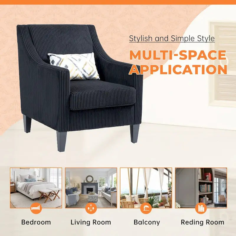 Fauteuil HOMEFUN en velours côtelé, style moderne du milieu du siècle, avec structure en bois, pour salon